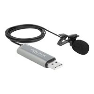 DELOCK USB Krawatten Lavalier Mikrofon Omnidirektional 24 Bit / 192 kHz mit Clip und 3,5 mm Stereokl 