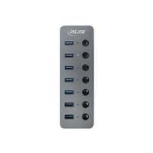 INLINE USB 3.2 Gen.1 Hub, 7-Port, mit Schalter, Aluminium, grau, mit Netzteil 