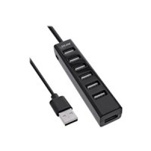 INLINE USB 2.0 Hub, 7-Port, schwarz, mit 1m USB DC Kabel, schwarz 