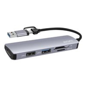 4SMARTS 5in1 Universal Mulitport USB Hub spacegrau Bietet zwei USB-A 2.0 Anschlüsse (bis zu 480 MBit 