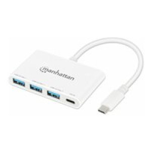 MANHATTAN 3-Port USB 3.0 Typ-C Hub mit PD Port 3x USB-A weiß 