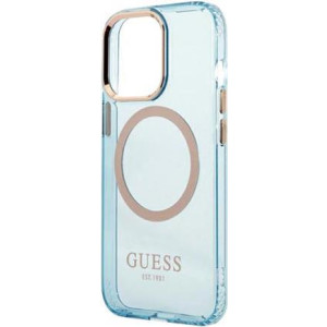 GUESS Hard Cover Gold Outline Translucent MagSafe Blue, for Apple iPhone 13 Pro Max, GUHMP13LHTCMB ( 