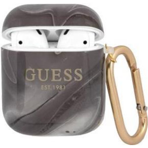 GUESS Cover Silicone Marble Shiny für Apple AirPods 1 und 2 Black, GUA2UNMK, Blister (GUA2UNMK) 