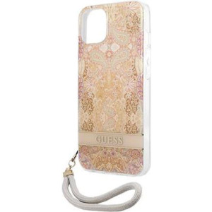 GUESS Hard Cover Flower Strap Gold, für iPhone 13 Mini, GUHCP13SHFLSD (GUHCP13SHFLSD) 