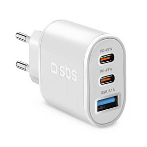 SBS Reiselader 2,1A 1x USB + 2x USB-C 45W, weiß (TETR1USB2CPD45W) 