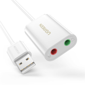 UGREEN USB-A zu 3.5mm External Stereo Sound Adapter, 15cm, weiß 