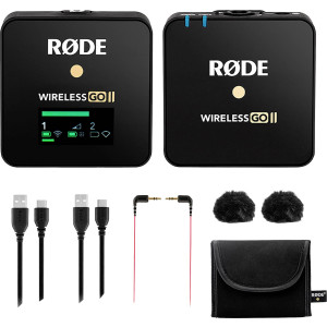 RODE Wireless GO II Funksystem,1x Sender TX,1x Empfänger RX, 3.5mm Klinkenk., 2x Windschutz, USB Kab 