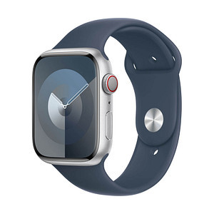 APPLE Watch Series 9 GPS + Cellular 45mm Silver Aluminium Case with Storm Blue Sport Band - M/L 