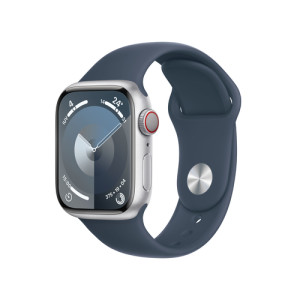 APPLE Watch Series 9 GPS + Cellular 41mm Silver Aluminium Case with Storm Blue Sport Band - M/L 