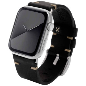 JT BERLIN Watchband Alex II Vintage | Apple Watch Ultra/42/44/45mm | schwarz - Aluminium silber | M 