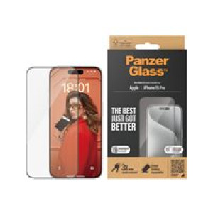 PANZERGLASS ? Displayschutzfolie iPhone 15 Pro | Ultra-Wide Fit mit EasyAligner 