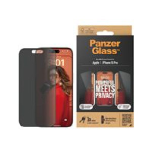 PANZERGLASS ? Privacy Displayschutz iPhone 15 Pro | Ultra-Wide Fit mit Easyligner 