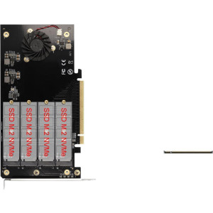 DELOCK PCI Express x16 Karte zu 4 x intern NVMe M.2 Key M mit Kühlkörper und Lüfter - Bifurcation 