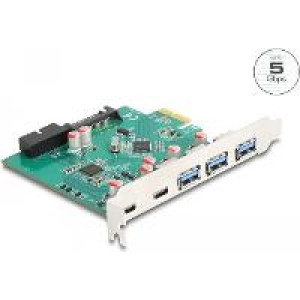 DELOCK USB 5 Gbps PCI Express x1 Karte zu 3 x extern Typ-A + 2 x extern USB Type-C Buchse und 1 x in 