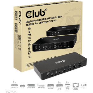  CLUB3D KVM Switch 4K60Hz 2x USB-C> HDMI/DP/3xUSB/2xUSB-C/LAN retail  