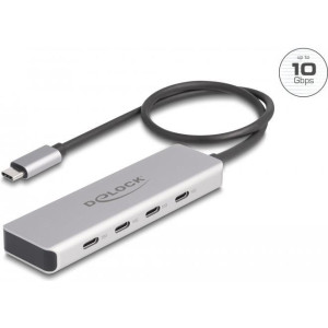 DELOCK USB 10 Gbps USB Type-C Hub mit 4 x USB Type-C Buchse (grau) 