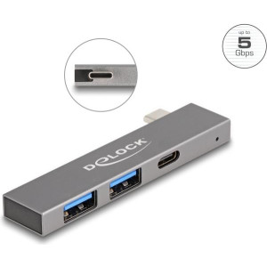 DELOCK 3 Port Slim USB Hub mit Type-C zu 1 x 5 Gbps+ 2 5 (64275) 