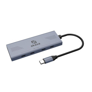 AKASA 4 Port USB-C® (USB 3.2 Gen 2) Multiport Hub mit USB-C Stecker Aluminium (eloxiert) 