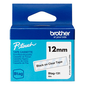 BROTHER Schriftband Brother 12mmx4m schwarz/transparent BTAG-131 