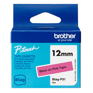 BROTHER Schriftband Brother 12mmx4m schwarz/pink BTAG-P31 