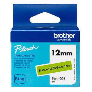 BROTHER Schriftband Brother 12mmx4m schwarz/hellgrün BTAG-G31 