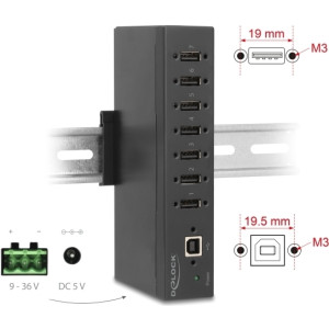 DELOCK Industrie Hub 7 x USB 2.0 Typ-A mit 15 kV ESD Schutz 