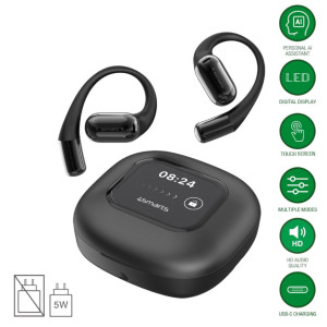 4SMARTS Open-Ear Bluetooth Kopfhörer SkyBuds AI Screen, schwarz Dein KI-Assistent 