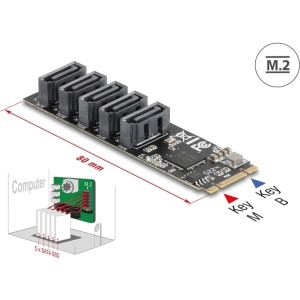 DELOCK M.2 2280 Key B+M Kontroller zu 5 x SATA 