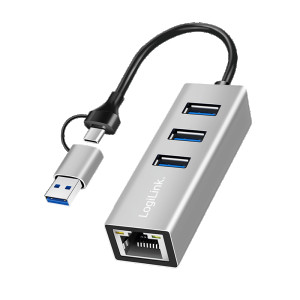 LOGILINK USB 3.2 Gen 1 HUB, 3x USB-A, 1x RJ45, silber 